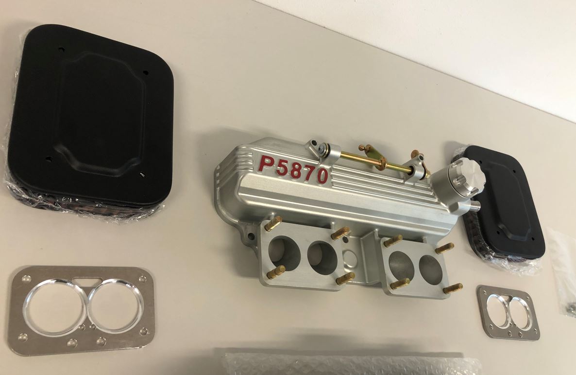 Collettore di aspirazione per carburatori DCNF, integrato al coperchio valvole -  testa a quattro condotti, comando asta